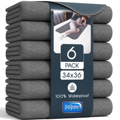 Inspire Underpads packaging shows 34x36 bed coverage and protection.