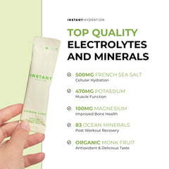 Measuring spoon beside Instant Hydration packets for precise, zero-sugar servings.