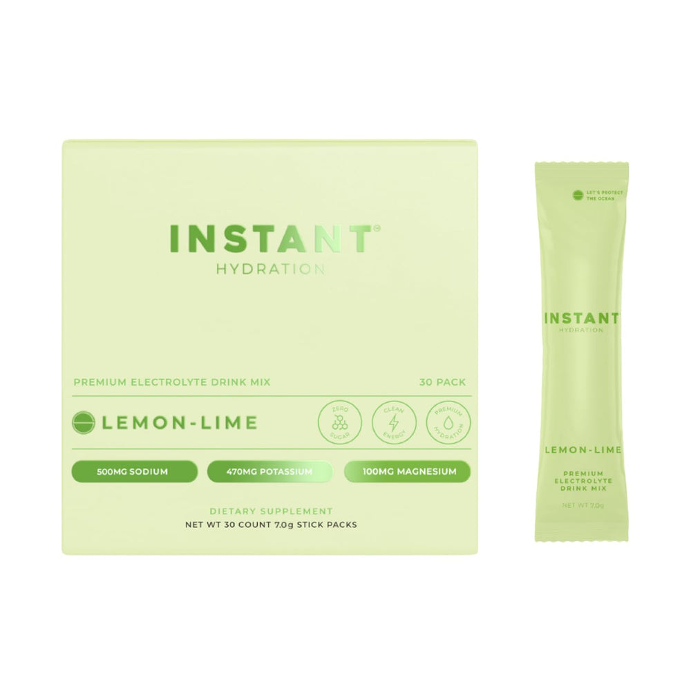 Instant Hydration lemon-lime packet ready to mix for quick hydration.