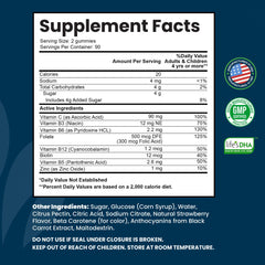 Close-up of INTEGO NUTRITION Vitamin B Complex Gummies, strawberry flavor.