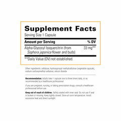 Integrative Therapeutics Alpha-Glycosyl Isoquercitrin label closeup highlights clean ingredient statement.
