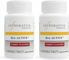 Integrative Therapeutics B-12 Active cherry chewable tablet front view, vegan-friendly option.