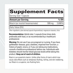 Label of Integrative Therapeutics flush-free niacin showing inositol hexaniacinate information for energy helpers