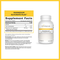 Integrative Therapeutics Magnesium Glycinate Plus label shows dairy-free, gluten-free formulation