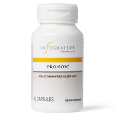 Integrative Therapeutics Pro-Som bottle front with sleep support capsules for nighttime relaxation.