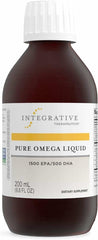 Integrative Therapeutics Pure Omega Liquid lemon bottle close-up, burpless consumption