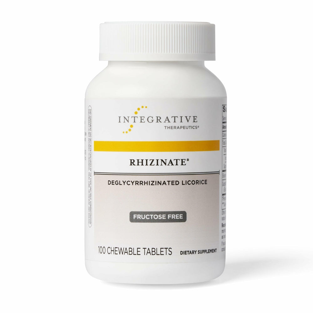 Integrative Therapeutics Rhizinate Fructose-Free chewables bottle front view highlights easy-to-take design