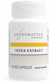 Integrative Therapeutics Vitex Extract bottle highlighted for PMS support and ease of use.