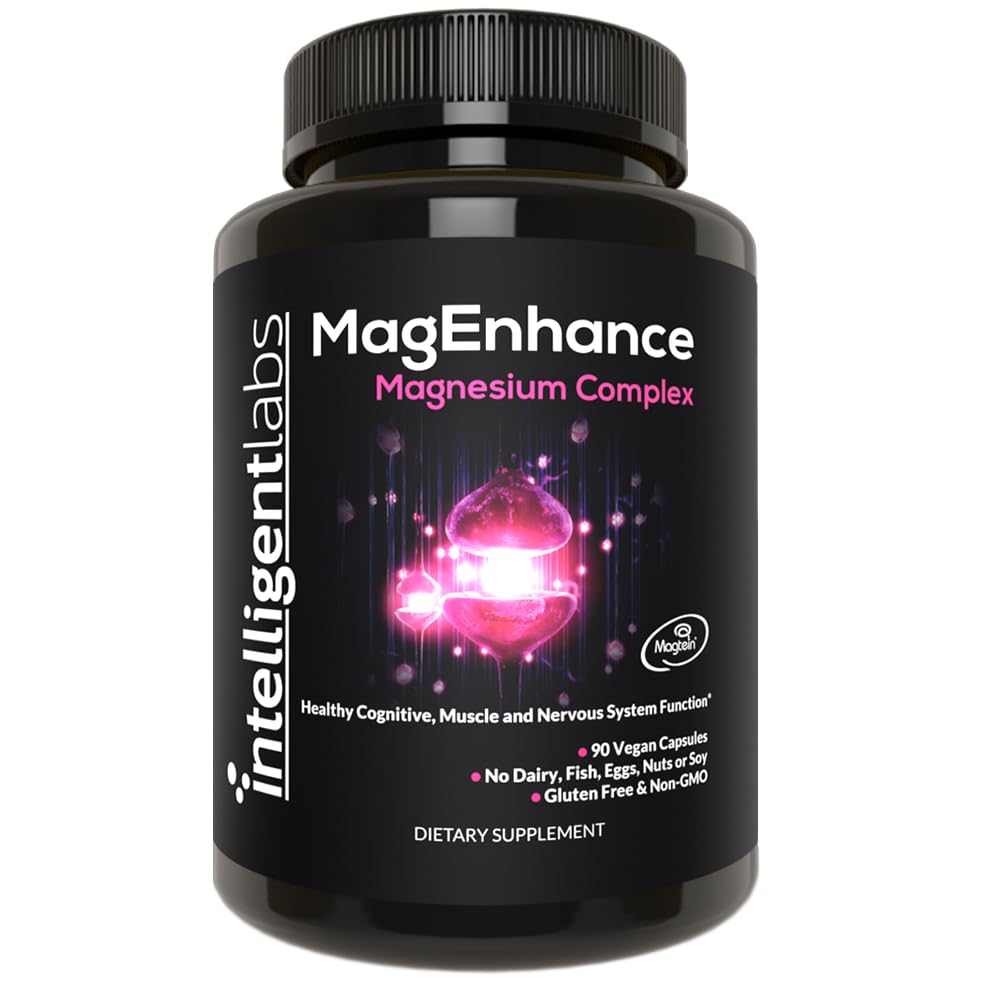 Intelligent Labs MagEnhance bottle highlighting triple magnesium formula for daily focus
