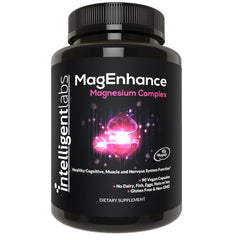 Intelligent Labs MagEnhance bottle highlighting triple magnesium formula for daily focus