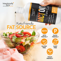 Intentionally Bare MCT Oil bottle with dropper for versatile daily dosing.