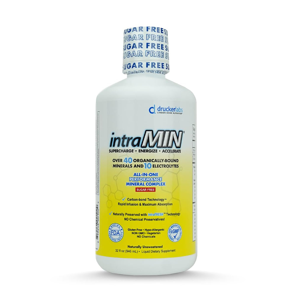 IntraMIN bottle pouring into a glass for easy daily minerals