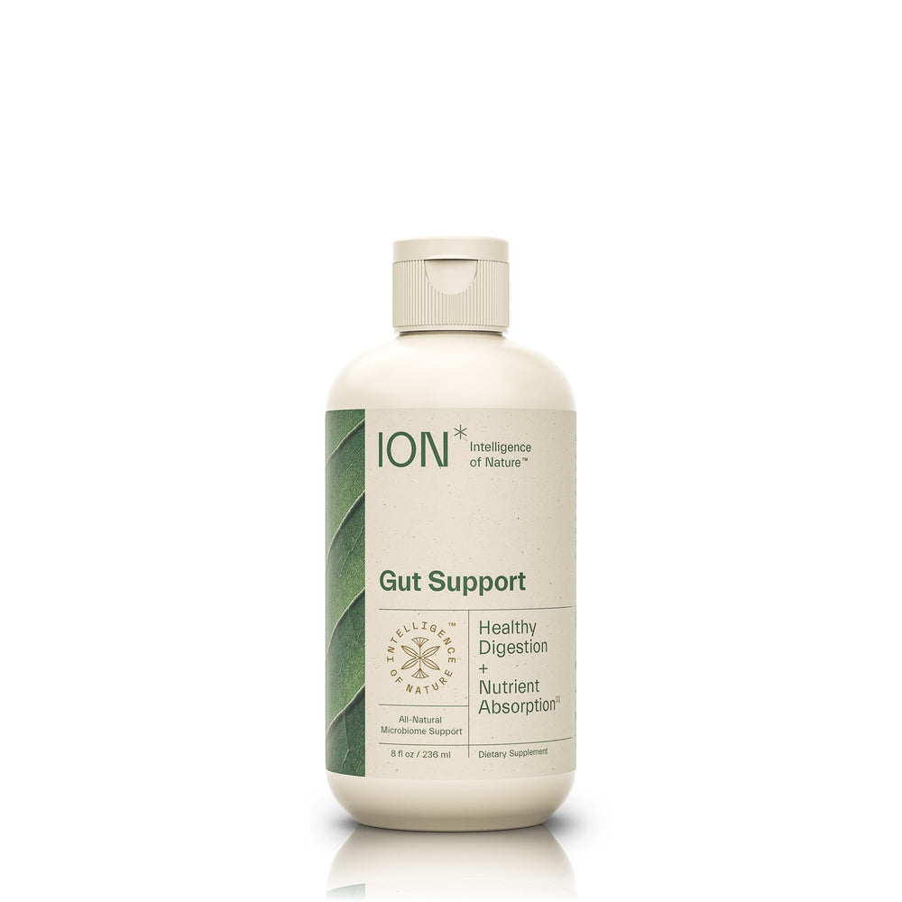 ION* Gut Support bottle showing the natural liquid formula for digestive wellness
