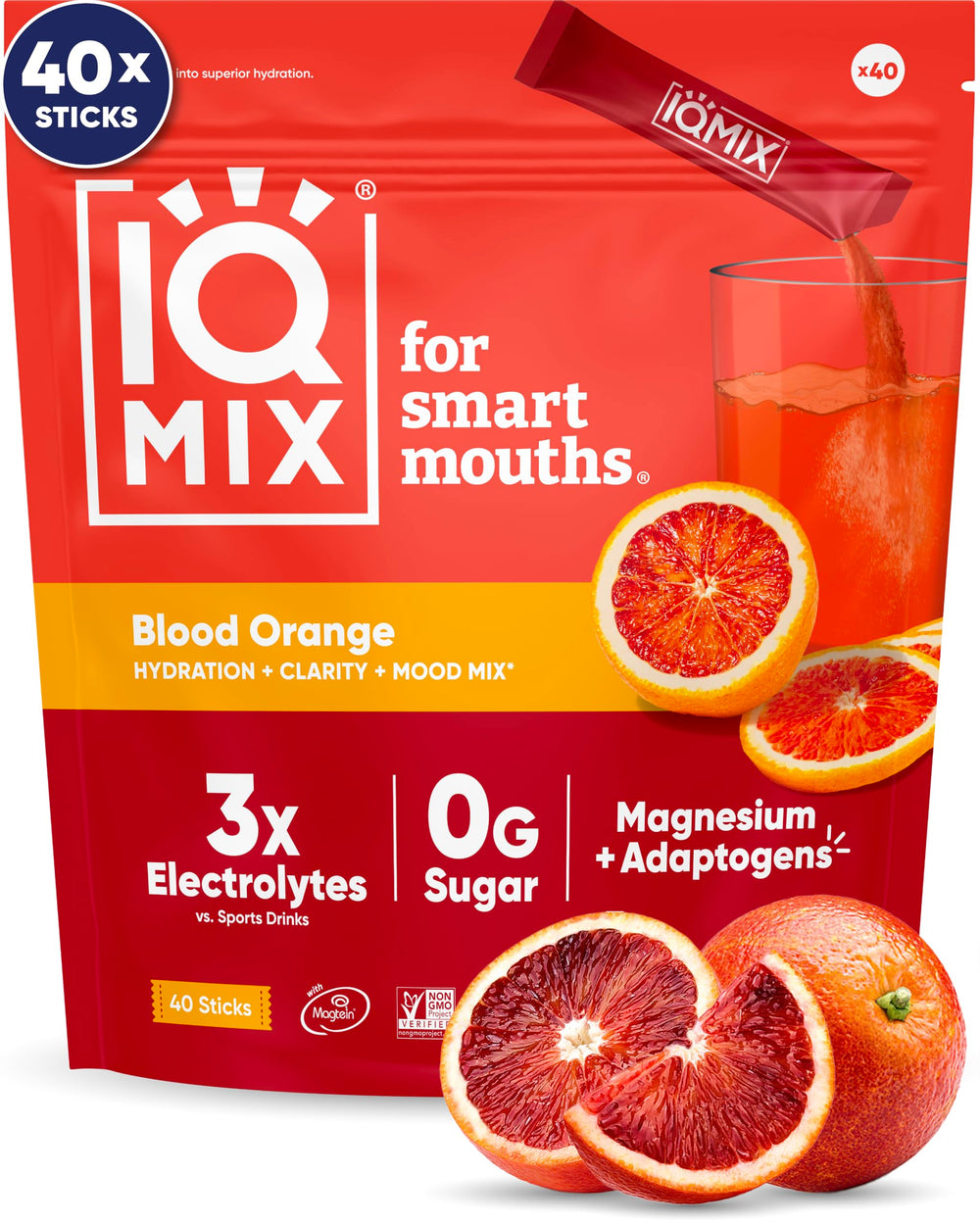 IQBAR IQMIX Blood Orange packet delivers refreshing hydration and quick focus.