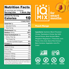 IQMIX peach mango packaging close-up highlighting the sugar-free formula for clean hydration.