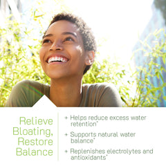 Irwin Naturals Bloat-Away dandelion leaf close-up emphasizes electrolyte replenishment potential