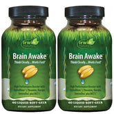 Irwin Naturals Brain Awake bottle shows the sleek softgel container for quick focus on the go.