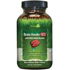 Irwin Naturals Brain Awake RED bottle pour enhances focus and sustained energy