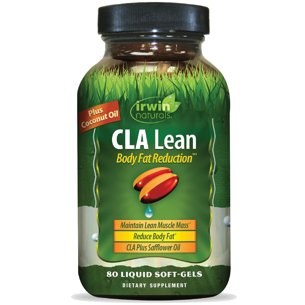 Irwin Naturals CLA Lean bottle with easy daily soft-gels for weight goals.