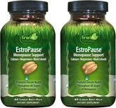 Irwin Naturals EstroPause bottle front with gentle menopause support in liquid soft-gels.