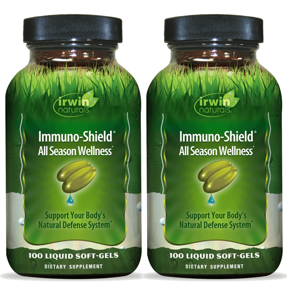 Irwin Naturals Immuno-Shield bottle front for all-season immune support.
