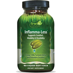 Irwin Naturals Inflamma-Less bottle packaging highlighting natural ingredients for everyday comfort
