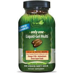 Irwin Naturals Only One bottle with liquid-gel multivitamin for daily support