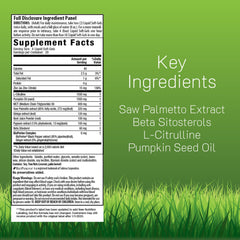 Close-up of Prosta-Strong RED label highlighting saw palmetto and lycopene.