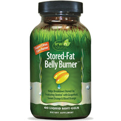 Irwin Naturals Stored-Fat Belly Burner bottle front showing citrus blend for targeted area support
