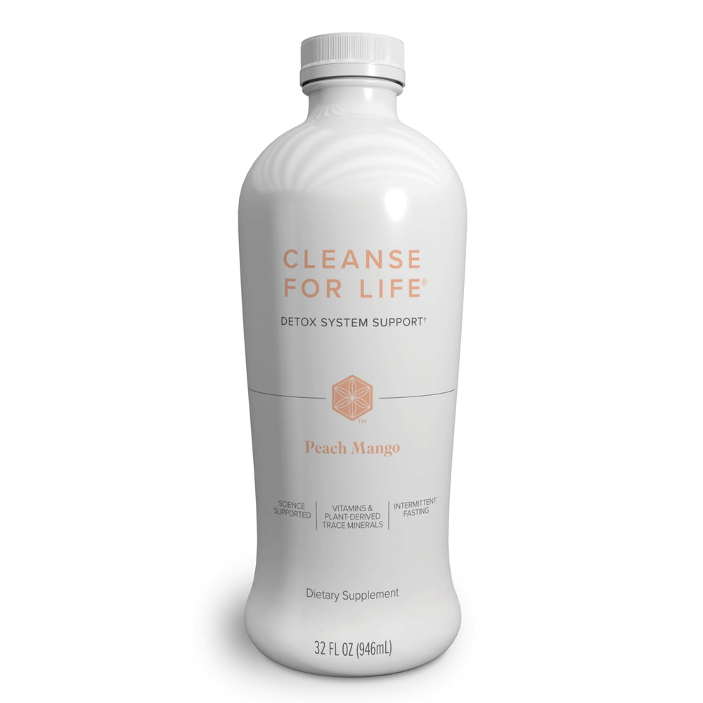 Isagenix Cleanse for Life peach mango bottle ready for daily wellness use.