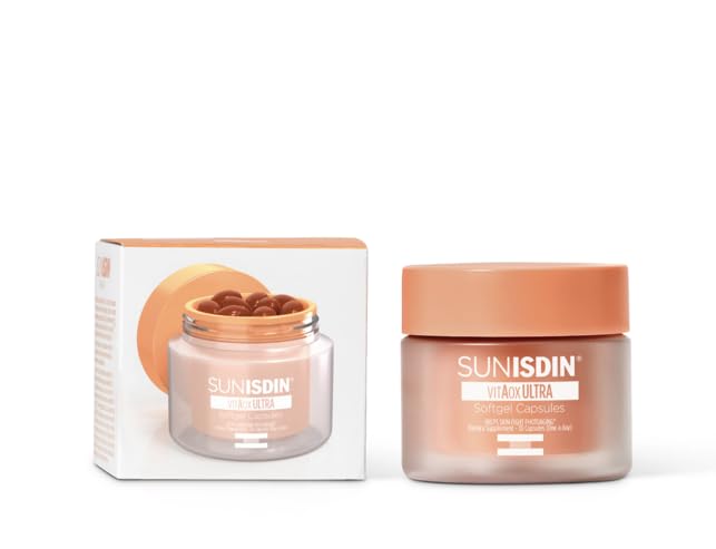 ISDIN SUNISDIN bottle and softgels highlight antioxidant support for healthier-looking skin