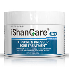 ishancare Bed Sore Cream jar close-up showing creamy texture for gentle healing