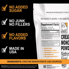 It's Just! Creatine Monohydrate Powder with 5g scoop for precise serving.