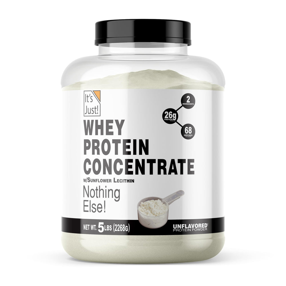 It's Just! WPC-80 unflavored bottle closeup, highlighting pure protein for everyday shakes