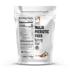 It's Just! prebiotic scoop beside the container suggests easy daily mixing.