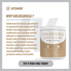 iVitamins Goldenseal Powder packaging on shelf signaling trusted quality.
