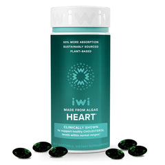 Iwi Life Heart Omega-3 bottle with convenient softgels for daily use.