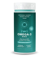Iwi Omega-3 mini softgels bottle front highlighting plant-based EPA and DHA