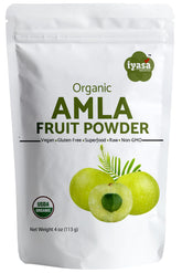 Iyasa Holistics Organic Amla Powder packaging in resealable pouch maintains freshness.