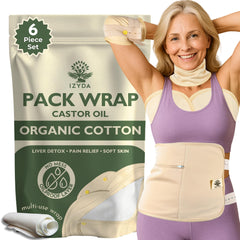 Izyda castor oil stomach wrap offers comfortable, leak-free fit for external care.