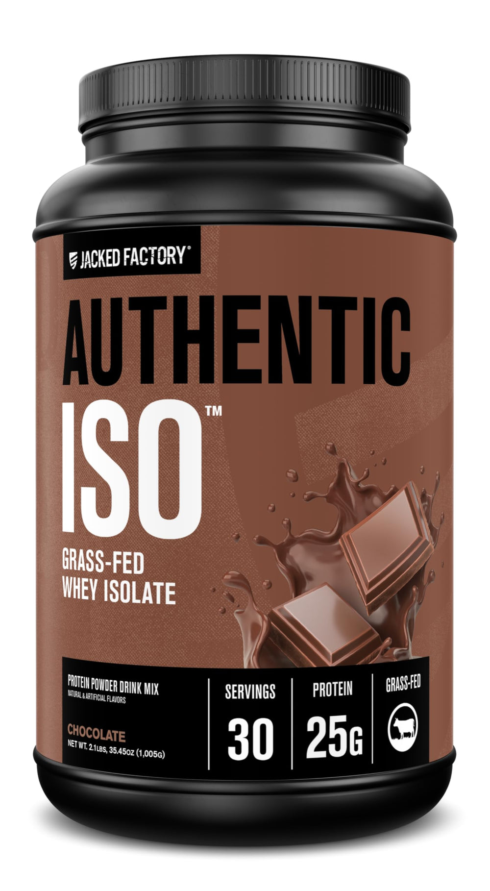 Jacked Factory Authentic ISO front label showing a clean, low-carb protein option.