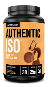 Jacked Factory Authentic ISO Whey bottle in chocolate peanut butter flavor for post workout protein
