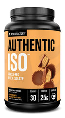 Jacked Factory Authentic ISO Whey bottle in chocolate peanut butter flavor for post workout protein