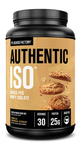 Jacked Factory Authentic ISO Whey tub in Vanilla Oatmeal Cookie flavor for post-workout protein