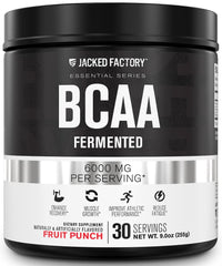 Jacked Factory BCAA Powder Fermented Fruit Punch tub supports quick recovery during workouts.