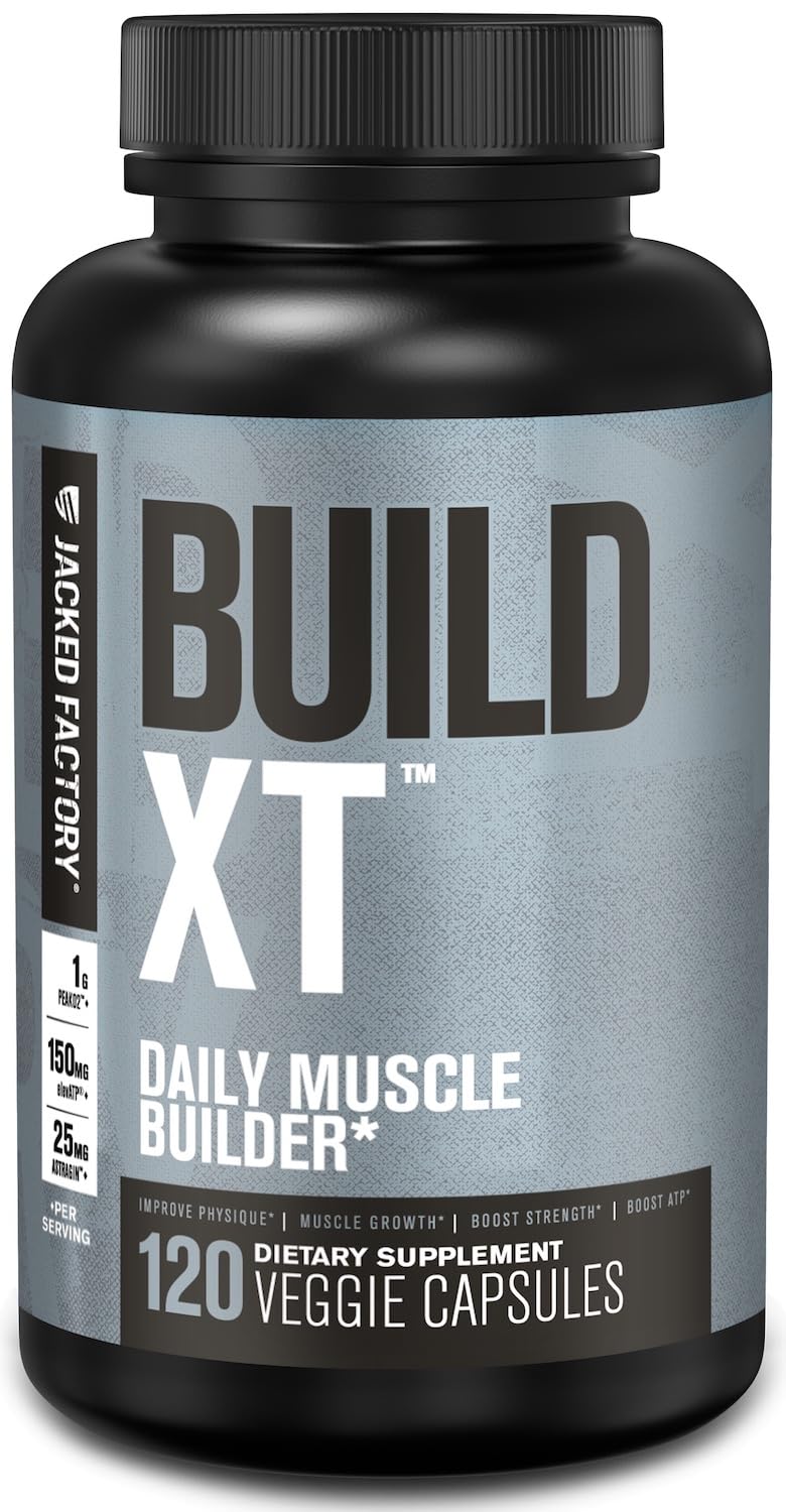 Jacked Factory Build-XT bottle close-up highlighting Peak02 for endurance.