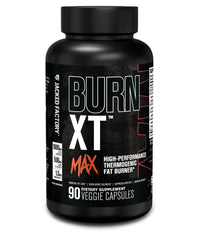 Jacked Factory Burn-XT Max bottle front showing energy-forward formula for workouts