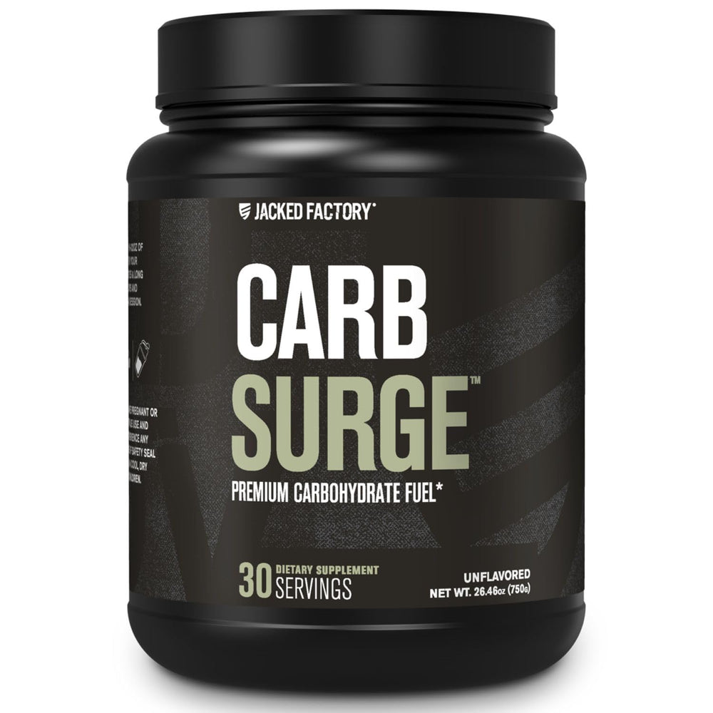 Jacked Factory Carb Surge bottle with label, ready for intra-workout energy.