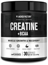 Jacked Factory Creatine + BCAAs powder package front shows sleek branding for post-workout support.