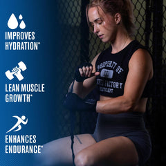 Close-up label on Jacked Factory Creatine + Electrolytes shows Peach Mango profile.